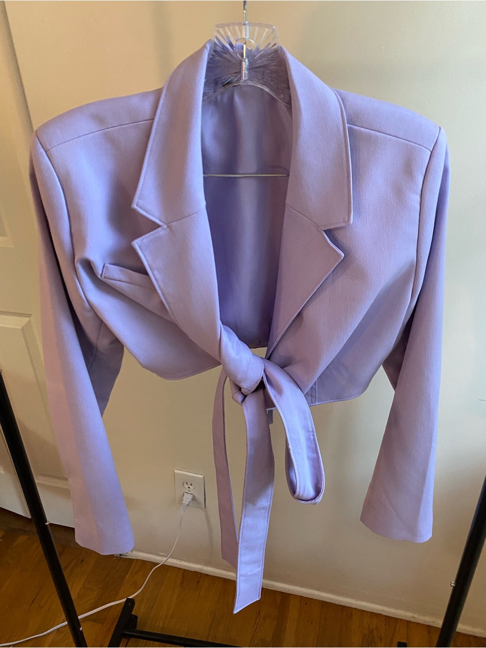 H&M Lilac Cropped Tie Front Blazer Padded Shoulder